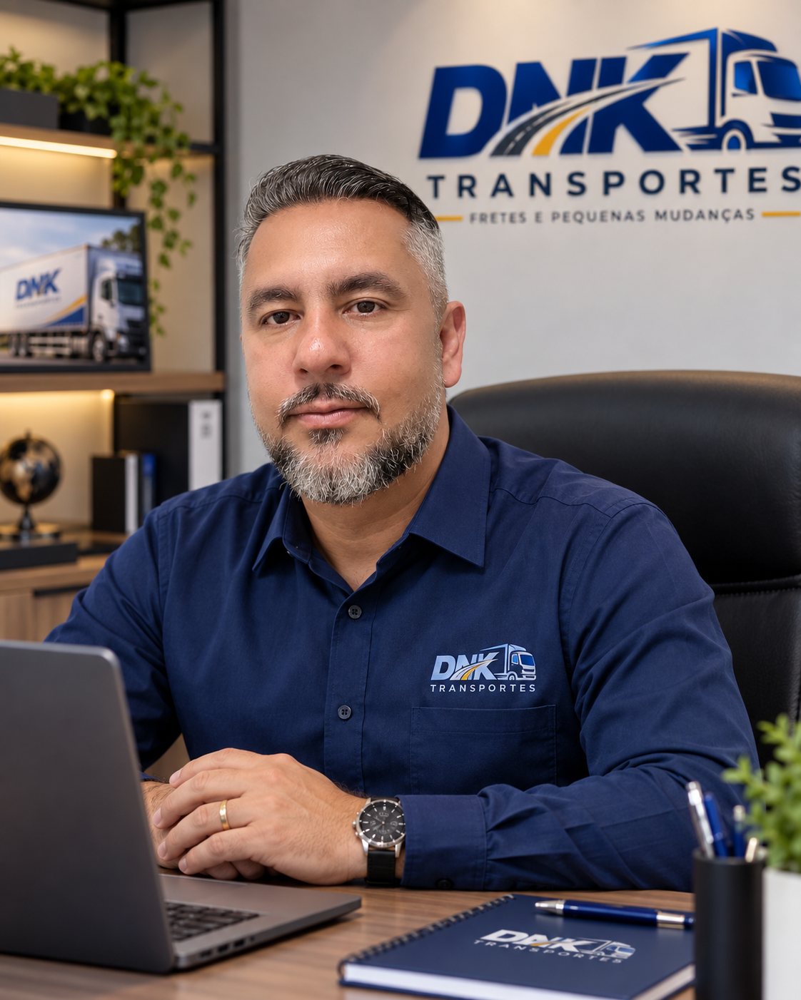Proprietário da DNK Transportes em seu escritório